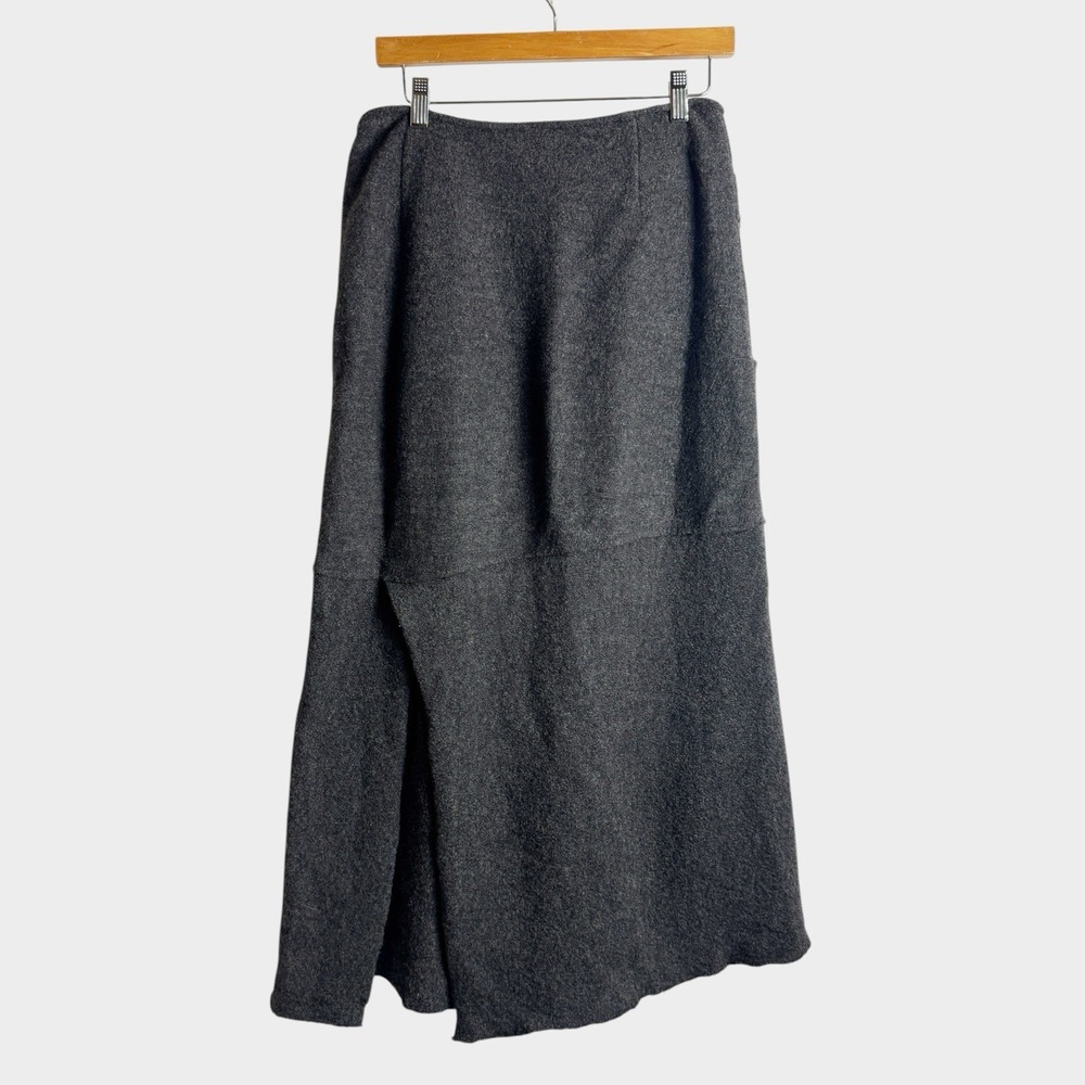 Eva TRALALA Paris Gray Boiled Wool Midi Skirt Paneled Avant Garde Quite Luxury